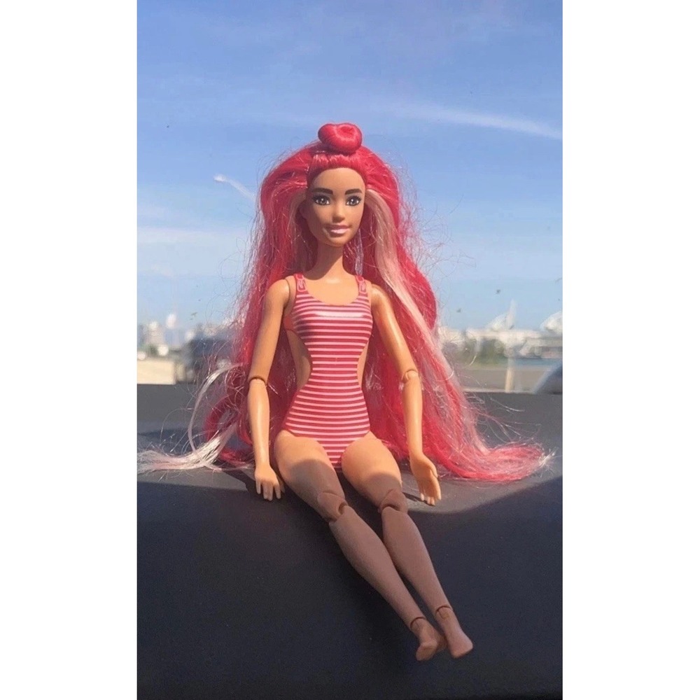 Barbie Pop Reveal Fruit Series Doll Red Hair Swimsuit Made To Move Watermelon - Picture 2 of 7